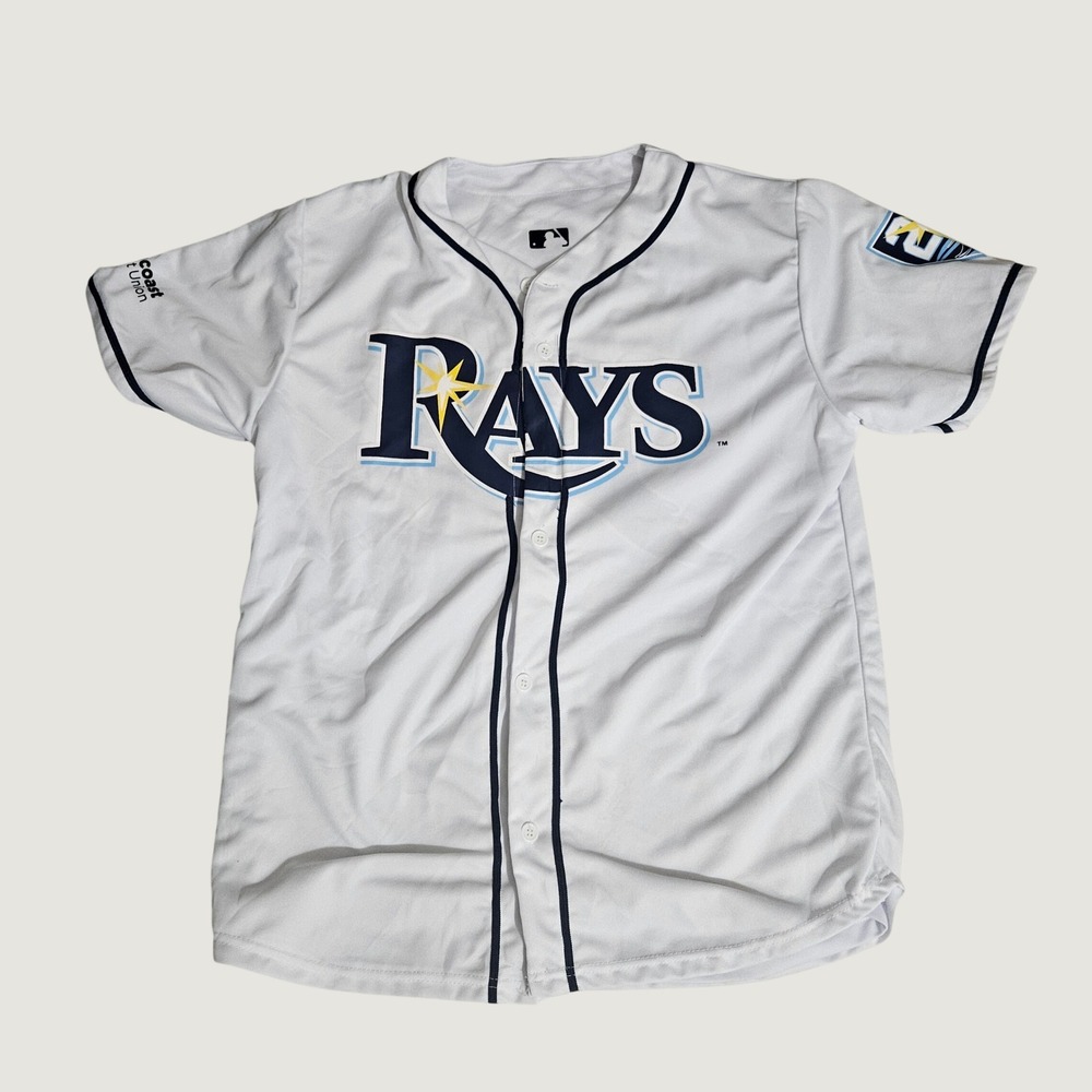 MLB Tampa Bay Rays Baseball Jersey White Navy Blue Suncoast Patch Mens XL #80